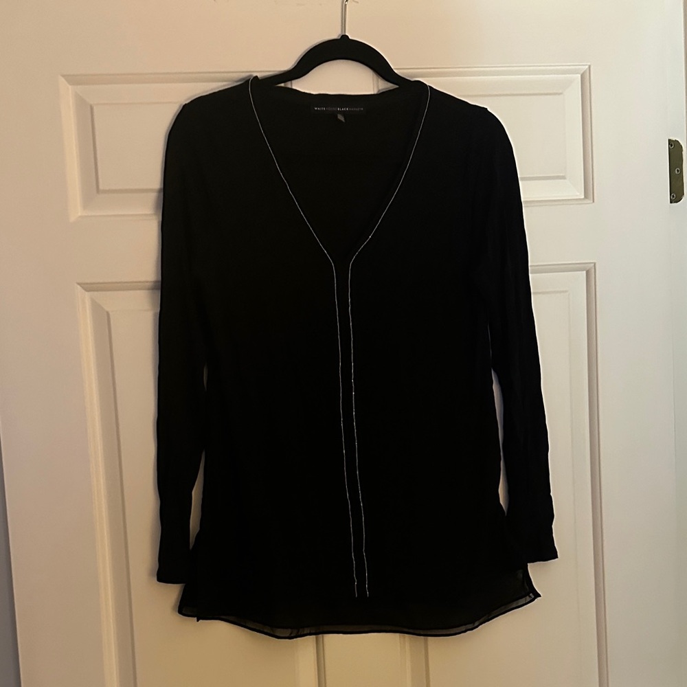 White House Black Market Black Long Sleeve V-Neck Top